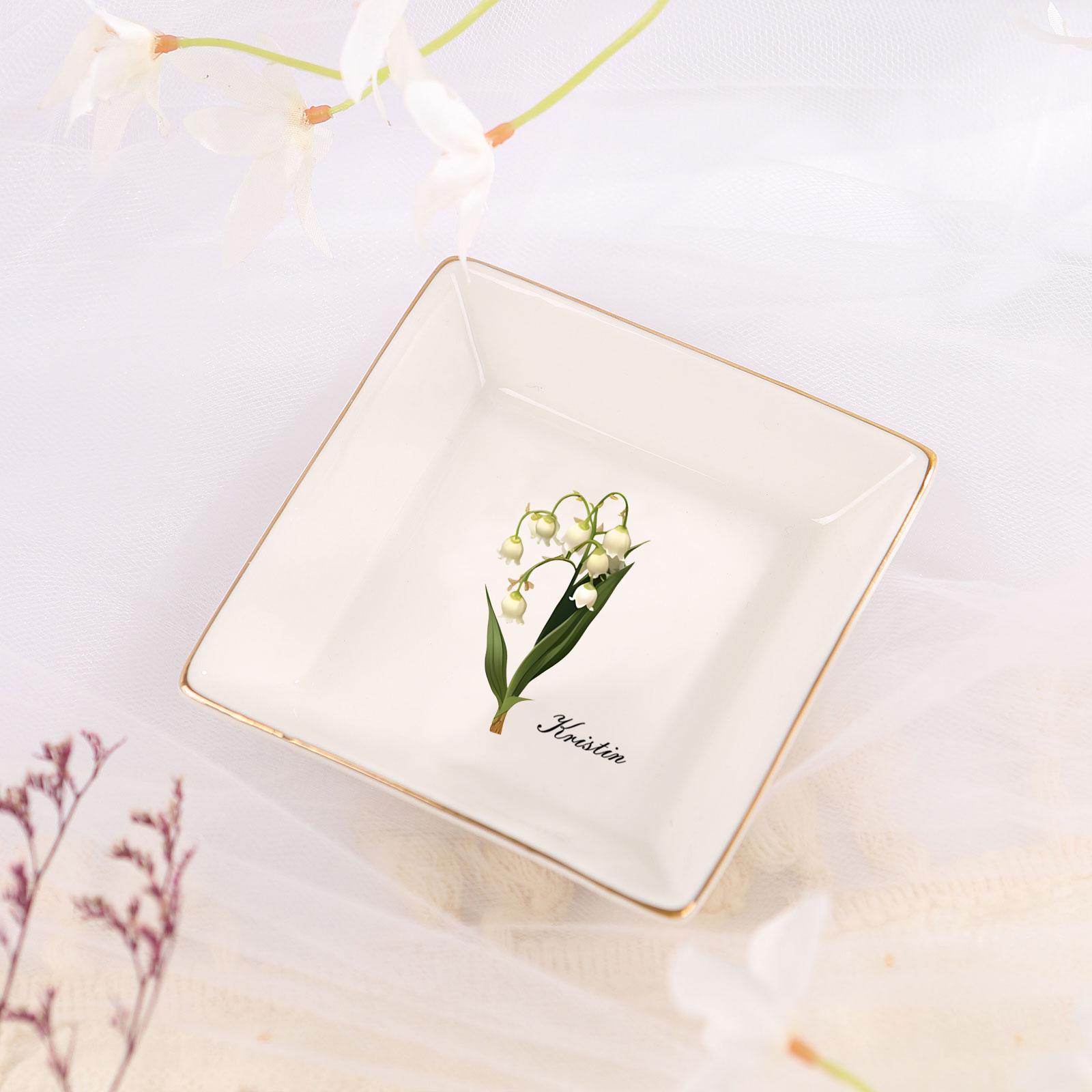 Personalized Birth Flower Trinket Dish