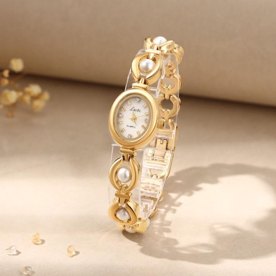 Custom Pearl Gold Watch With Name,women display picture 1
