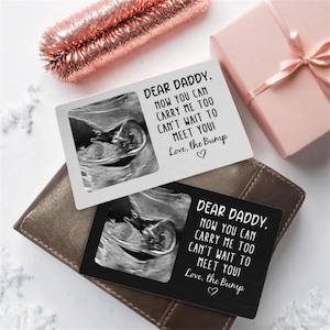 Carte portefeuille photo personnalisée en métal avec échographie, carte avec texte personnalisé, cadeau échographie, cadeau nouveau papa, premier séjour papa, 1er cadeau fête des pères