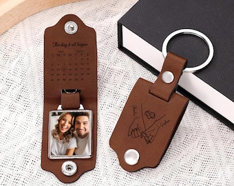 Leather keychain with photo personalized gifts for him keychain for him Custom Couples Gift for Boyfriend Anniversary Gift for Him