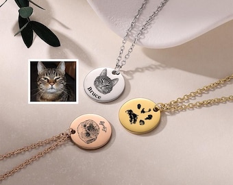 Personalized Dog Portrait Necklace, Custom Pet Portrait Name Necklace, Pet Memorial Necklace, Gift for Pet Lover, Pet Loss,Rememberance Gift