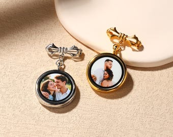 Wedding Gift for Groom Wedding Lapel Pin, Custom Photo Lapel Pin, Boutonniere Photo Charm, Lapel Pin with Pictures, Memorial Pin for Groom