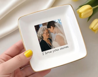 Fotocadeaus voor moeder trouwdag, verjaardagscadeau voor moeder fotocadeau, moeder sieraden schotel, foto trinket schotel, moeder van de bruid huwelijkscadeaus