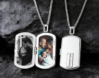 Collana con ciondolo fotografico personalizzato - Ciondolo ricordo inciso per lui, ciondolo con foto personalizzato per uomo, regalo per anniversario e San Valentino