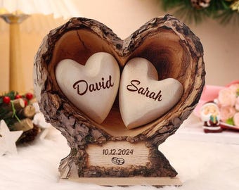 Gepersonaliseerde hartvormige houten plaquette cadeau voor stel, rustiek boomontwerp, bruiloft, jubileum, valentijnscadeau, kerstcadeau voor geliefde