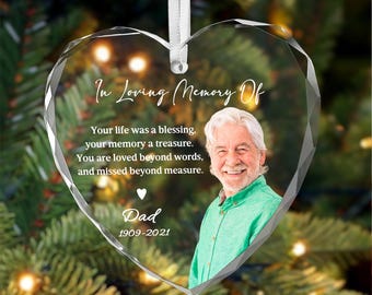 Custom Photo Memorial Ornament, Dad Remembrance Christmas Ornament, Mom Loss Ornament, Loss of Father Gift, Memorial Christmas Gifts