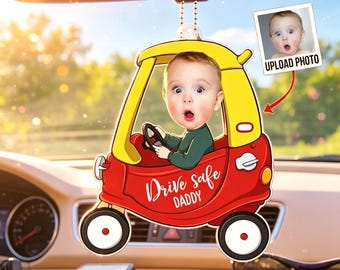 Personalized 1-5 Kid Photos Car Hanger for Dad,Grandpa, Drive Safe Daddy Acrylic Car Ornament,New Dad Gift,1st Fathers Day Gift For Husband