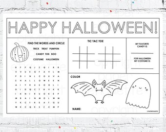 Printable Children's Halloween Placemat, Kid's Halloween Coloring & Activity Sheet,Halloween School Craft,Halloween Placemat,School Activity