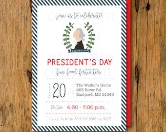 President's Day Birthday Invitations - Hipster President's day, President Invite - George Washington Invite, Political Invite, USA Invite