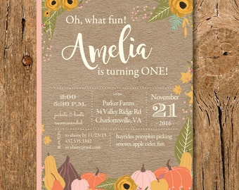 Pumpkin Birthday Party Invite,Fall Cocktails, Pumpkin Shower,Pumpkin First Birthday Party Invitation,1st Birthday Fall Invite, Pumpkin Party