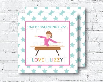 Custom Gymnast Valentine's Day Card- Preschool Valentine - Gymnastics Star Valentine -Gender Neutral Valentine - Preppy Star Valentine