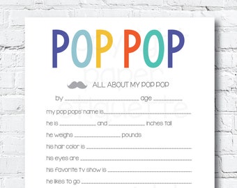 All About My Pop Pop, Pop Pop Father's Day Gift, Print Your Own Father's Day Gift, Grandpa Gift,Happy Father's Day, Virtual Grandpa's Day