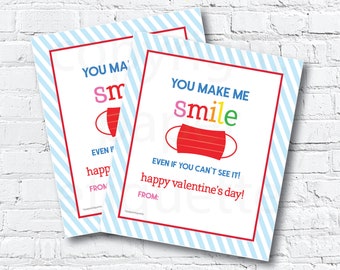 Covid SMILE Mask Valentine's Day Cards - Gender Neutral Valentine - Middle School Valentine -COVID Mask Valentine - Kid Quarantine Valentine
