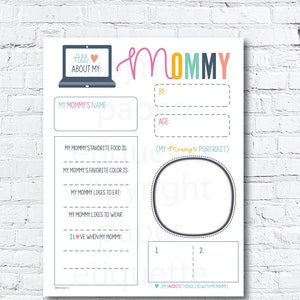 Tarjeta de recuerdo imprimible "Todo sobre mi mamá": regalo para el Día de la Madre, tarjeta de cumpleaños para mamá y regalo de último minuto para mamá, regalo DIY para preescolar.