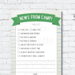 Cartões de notas de acampamento, notas de acampamento para crianças, artigos de papelaria para acampamento de verão, acampamento para dormir fora, preencher as notas de acampamento em branco, notas de acampamento de verão para festa do pijama
