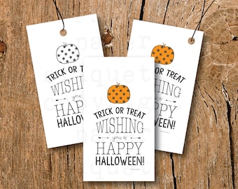 INSTANT UPLOAD - Trick or Treat Tags, Halloween Teacher Gift Tags, Pumpkin Teacher Card, Halloween Tag,Teacher Gift Tag, Halloween Gift Tag