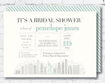 New York City Bachelorette Skyline Invitation -  NYC City Girls Night Out, NYC Wedding Shower City Skyline - Bridal Shower City Invitation