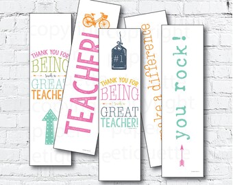 Teacher Appreciation Bookmarks - Instant Upload Gift Tags, Thank You Cards, Teacher Holiday Tags & Bookmarks for Teachers