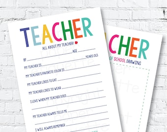 All About My Teacher Printable: Teacher Appreciation Week Gift, End of Year Thank You, Color Page for Teachers