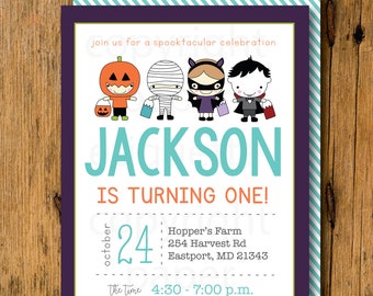 Little Pumpkin Birthday Invitation- Kid Halloween Party-Halloween Birthday Invite -Halloween Party-Costume Party - Kids Trick or Treat Party