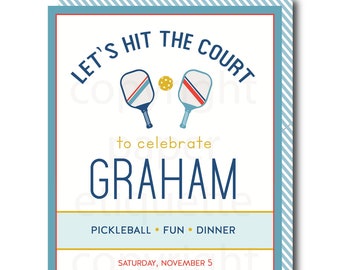 Pickleball Invitaiton, Pickleball Party, Pickleball Birthday Party, Indoor Paddle Party, Paddle Tennis Party, Paddle Ball Birthday Invite