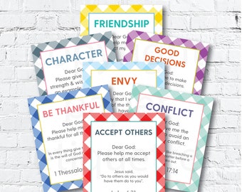 Children's Prayer Cards (40), Christian Prayer Cards, Confirmation Cards,Prayer Cards,Bible Verse Cards, Kids Daily Devotional, Baptism Gift