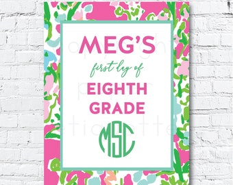 First Day of School Sign, First Day of School, Back to School Sign Printable, First Day Monogram Sign, 1st Day of School Photo Sign