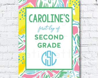 First Day of School Sign, First Day of School, Back to School Sign Printable, First Day Monogram Sign, 1st Day of School Photo Sign