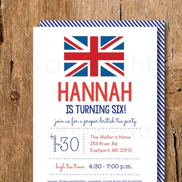 Union Jack Party Invitations, British London Birthday Tea Party Invite,British Birthday Party,British Baby Shower,Royal Wedding Party Invite