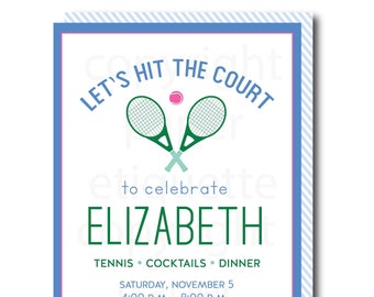 Tennis Invitation - Preppy Tennis Invite,Tennis Birthday Party,Tennis Party,Tennis Match Invite,Summer Birthday Invite, Tennis Party, Match