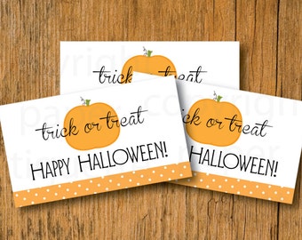 INSTANT UPLOAD - Trick or Treat Tags - Happy Halloween Tags (2 files) - Print Your Own Trick or Treat Tags, Halloween Party Tags, School Tag