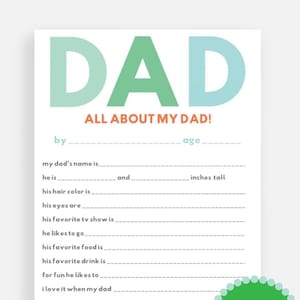 Father's Day Printable - All About My Dad Questionnaire, Perfect Father ...