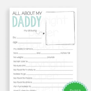 All About My Daddy - Vaderdagcadeau - 5 x 7 invullen - Print je eigen vaderdagcadeau, vaderdagcadeau, gelukkige Vaderdag, kindertekening