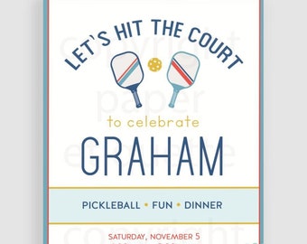 Pickleball Invitation, Fun Paddle Tennis Party Card, Pickleball Birthday Invite, Indoor Paddle Party Design