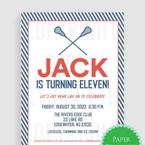 Lacrosse Invitation, Lacrosse Party Invite, Girls Lacrosse, Boys Lacrosse, End of Season Lax Party, Lacrosse Tryouts, Lacrosse Birthday