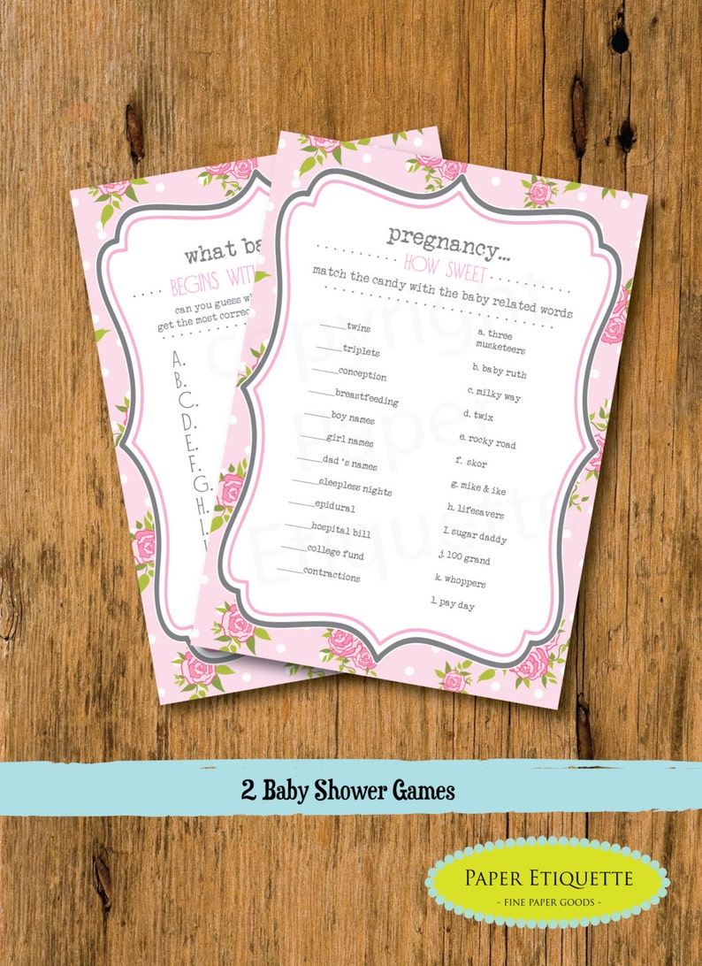 Instant Upload Baby Shower Games Pink Green Rose Baby Etsy Instant Upload Baby Shower Games Pink Green Rose Baby Etsy