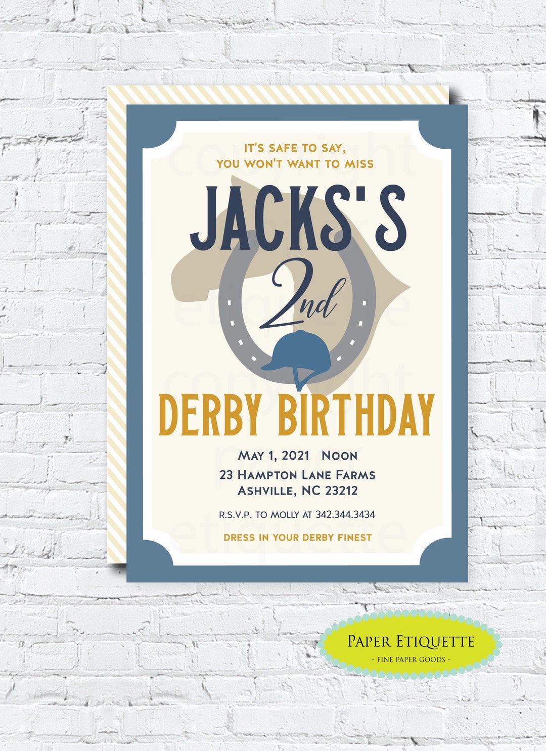 Kentucky Derby Birthday Invitation, Derby Birthday Party, Printable