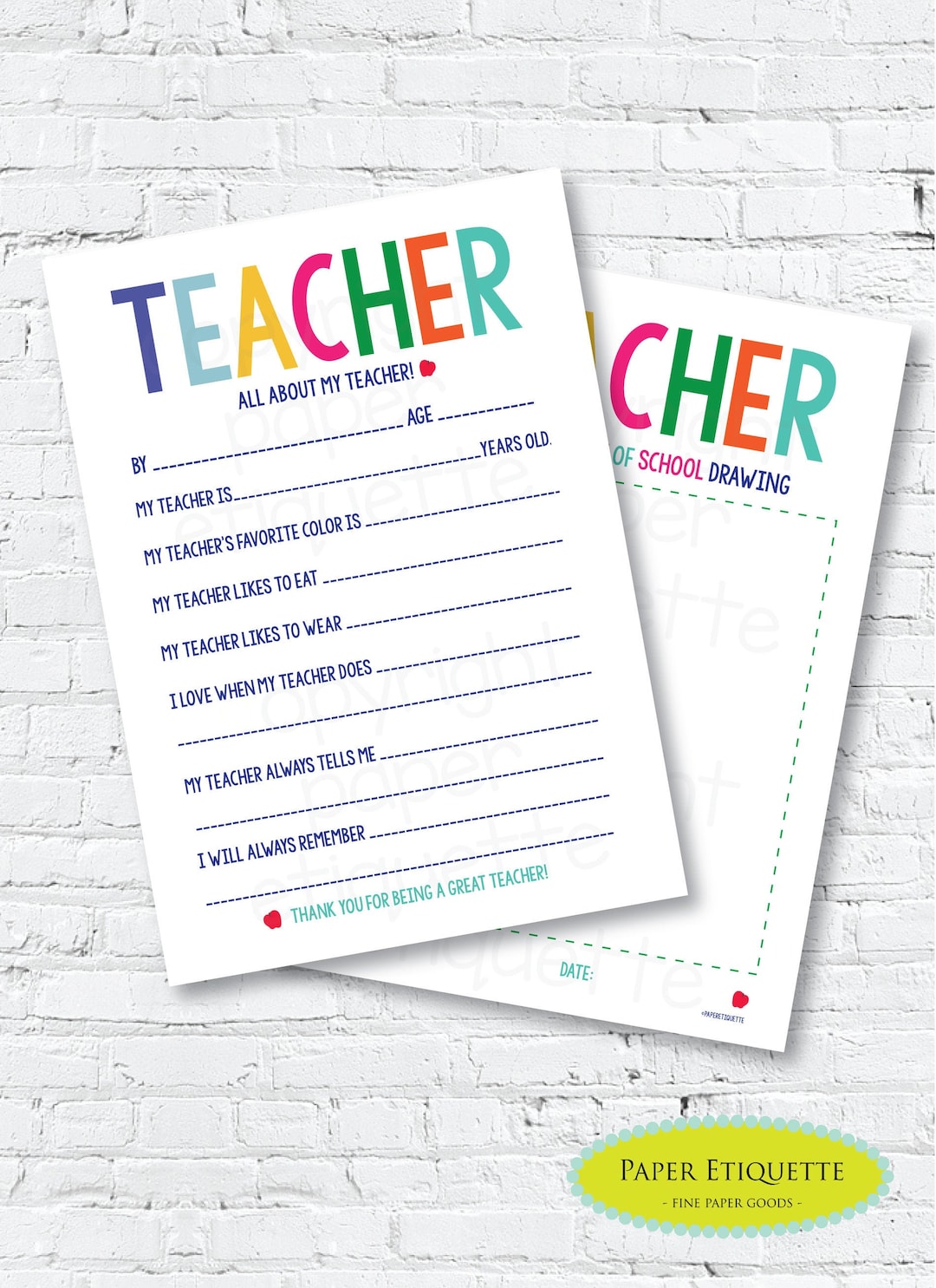 All About My Teacher Printable: Teacher Appreciation Week Gift, End of ...