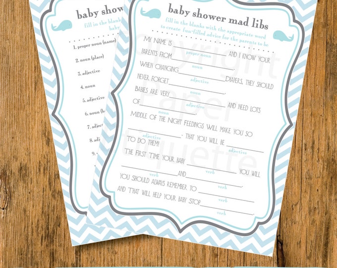 INSTANT UPLOAD Whale Baby Shower Game Mad Libs Whale Baby Etsy