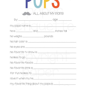 All About My Pops Printable Pops Father's Day Gift DIY Grandpa Gift for ...
