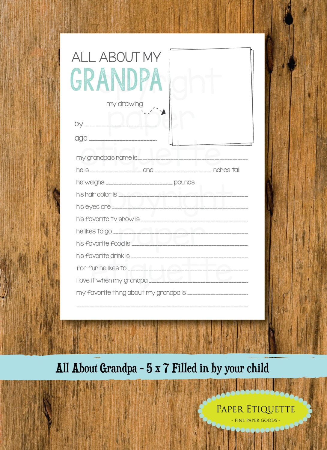 Download All About My Grandpa Father S Day Gift 5 X 7 Fill In Etsy