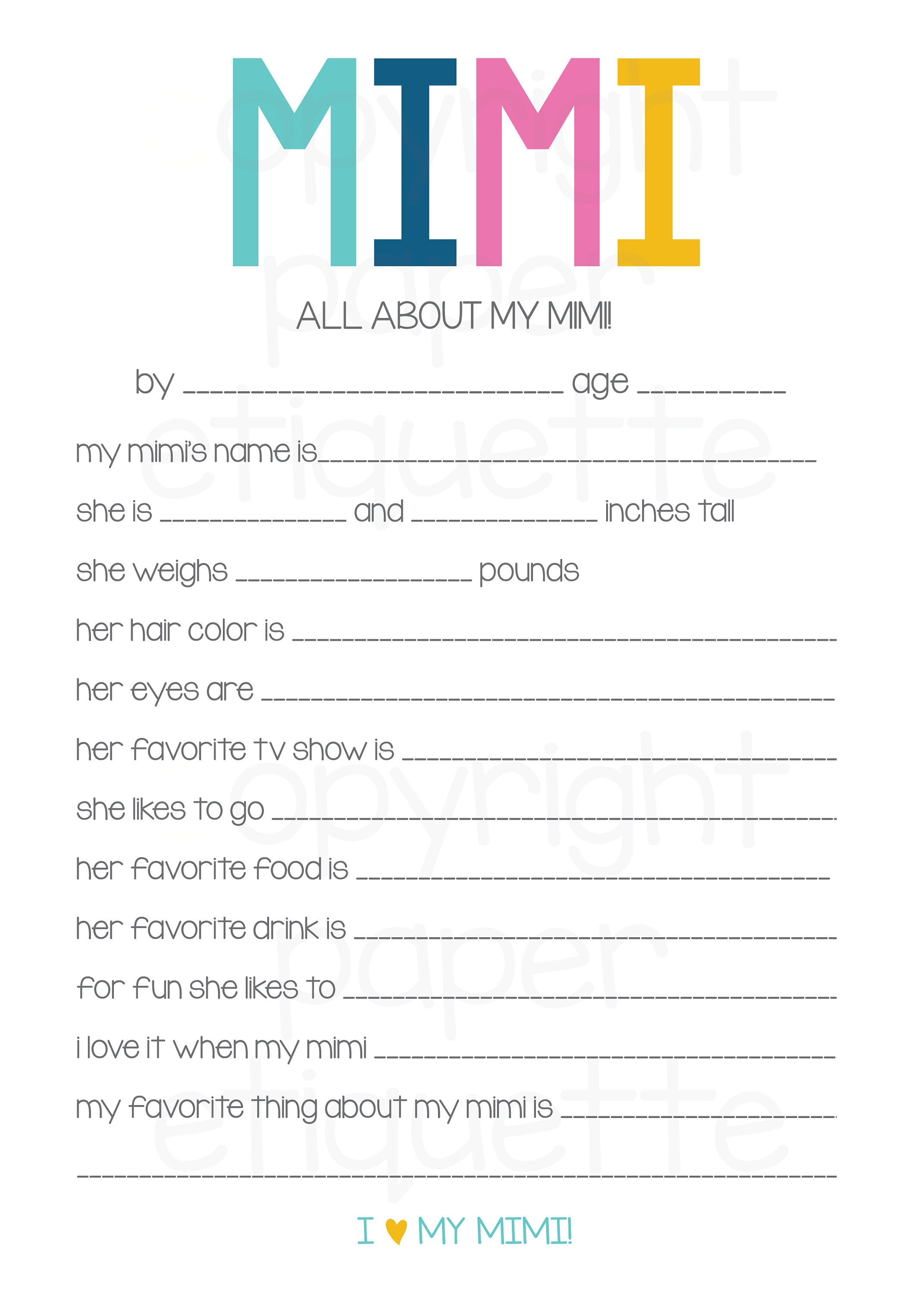 All About My Mimi Printable - Printable Templates