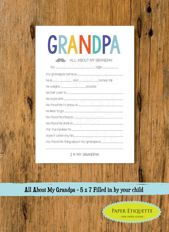Download All About My Grandpa Father S Day Gift 5 X 7 Fill In Etsy