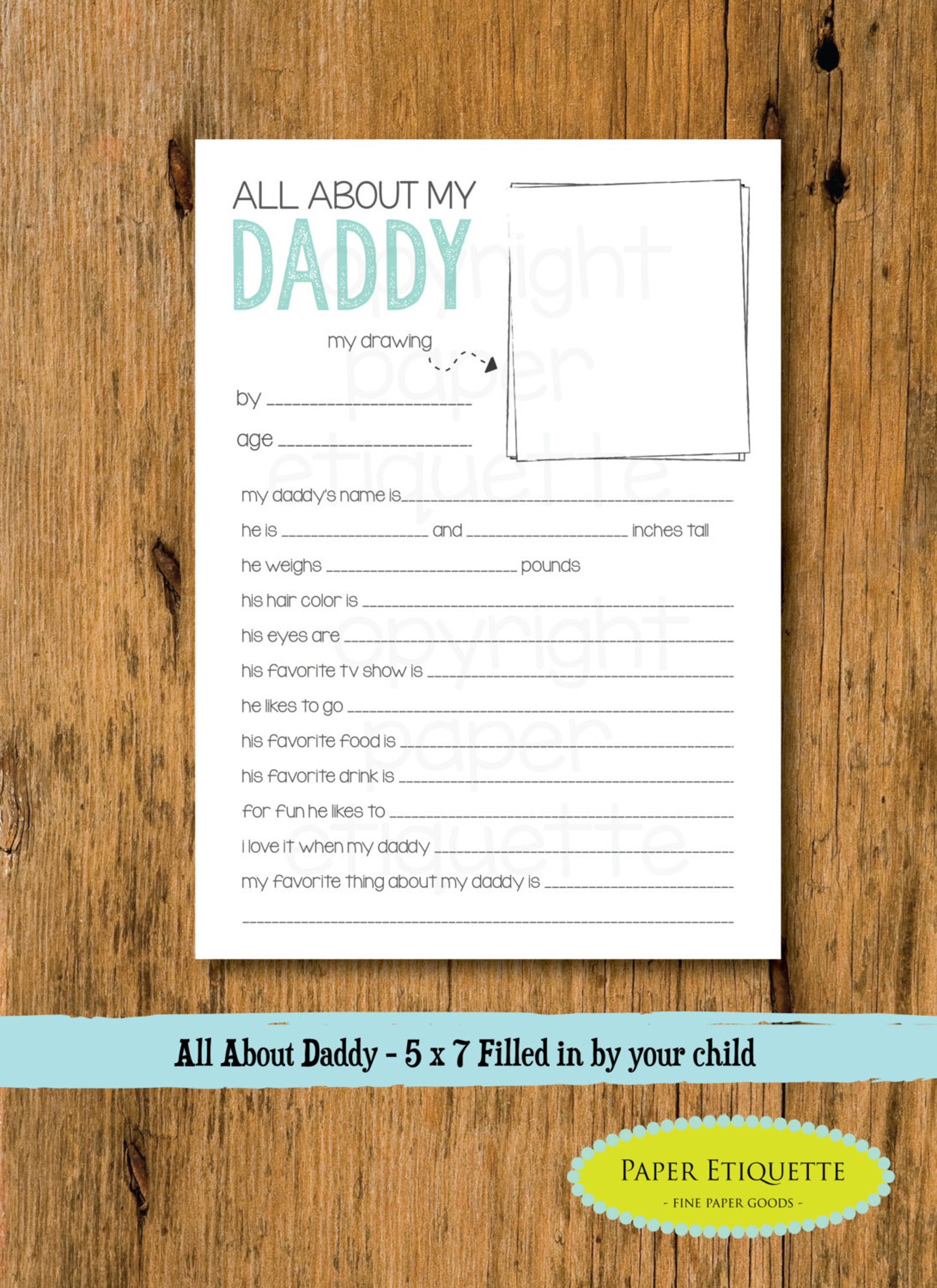 All about my daddy father s day gift 5 x 7 fill in etsy