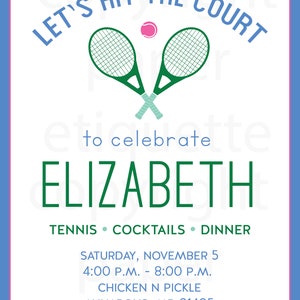 Tennis Invitation - Preppy Tennis Invite,Tennis Birthday Party,Tennis Party,Tennis Match Invite,Summer Birthday Invite, Tennis Party, Match image 2