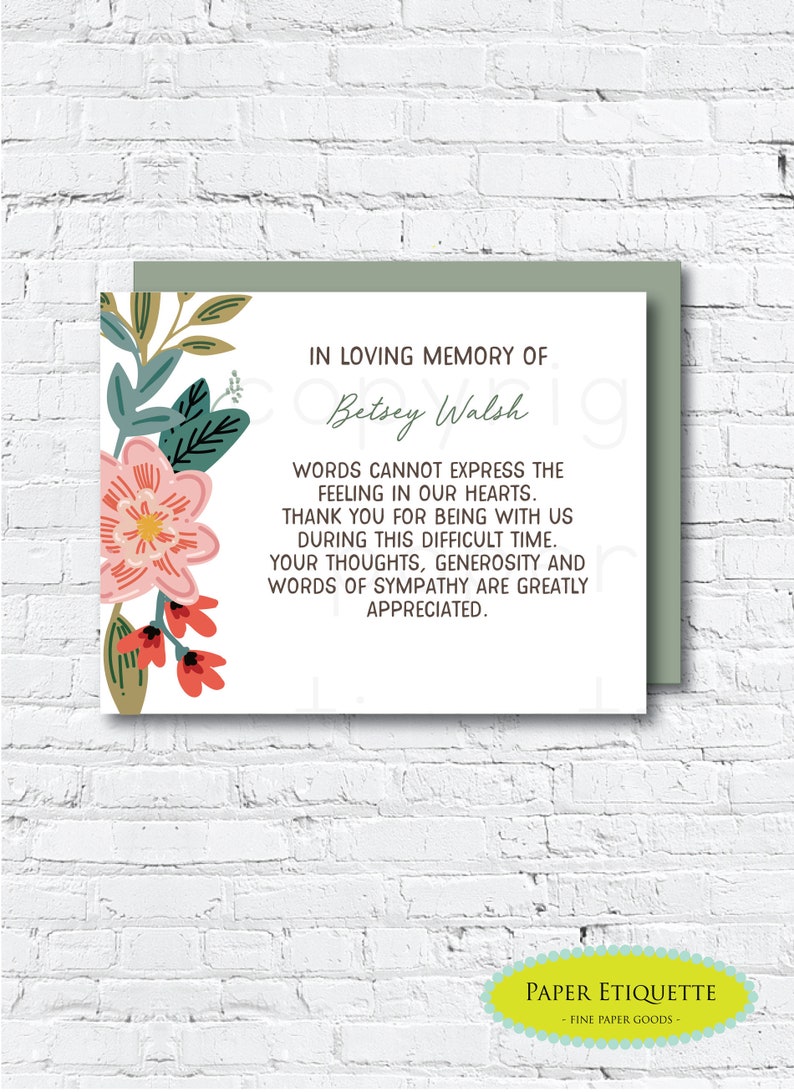 Sympathy Acknowledgement Card Thank You Sympathy Card Etsy