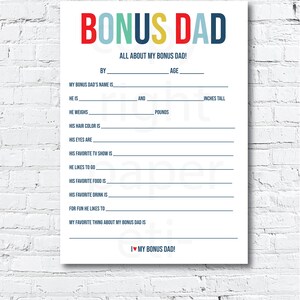 All About My Step Dad Printable , Step Dad Father's Day Gift, Bonus Dad ...