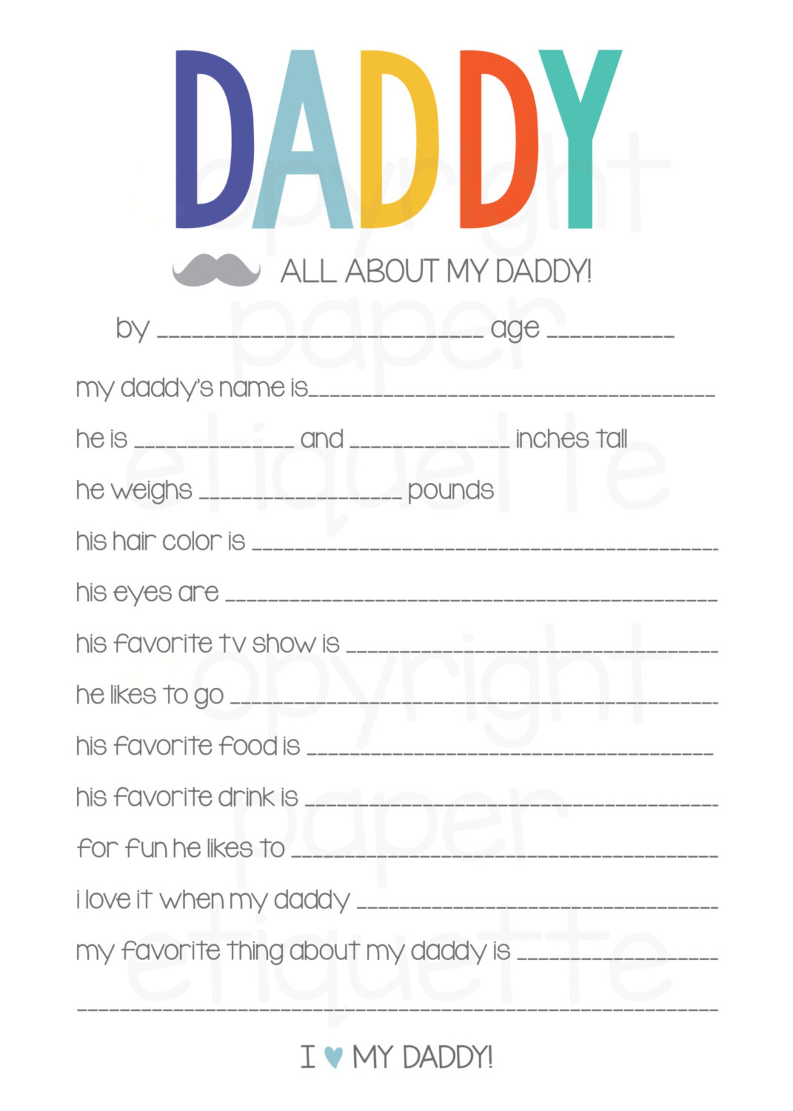 All About Daddy Father's Day Printable Father's Day | Etsy