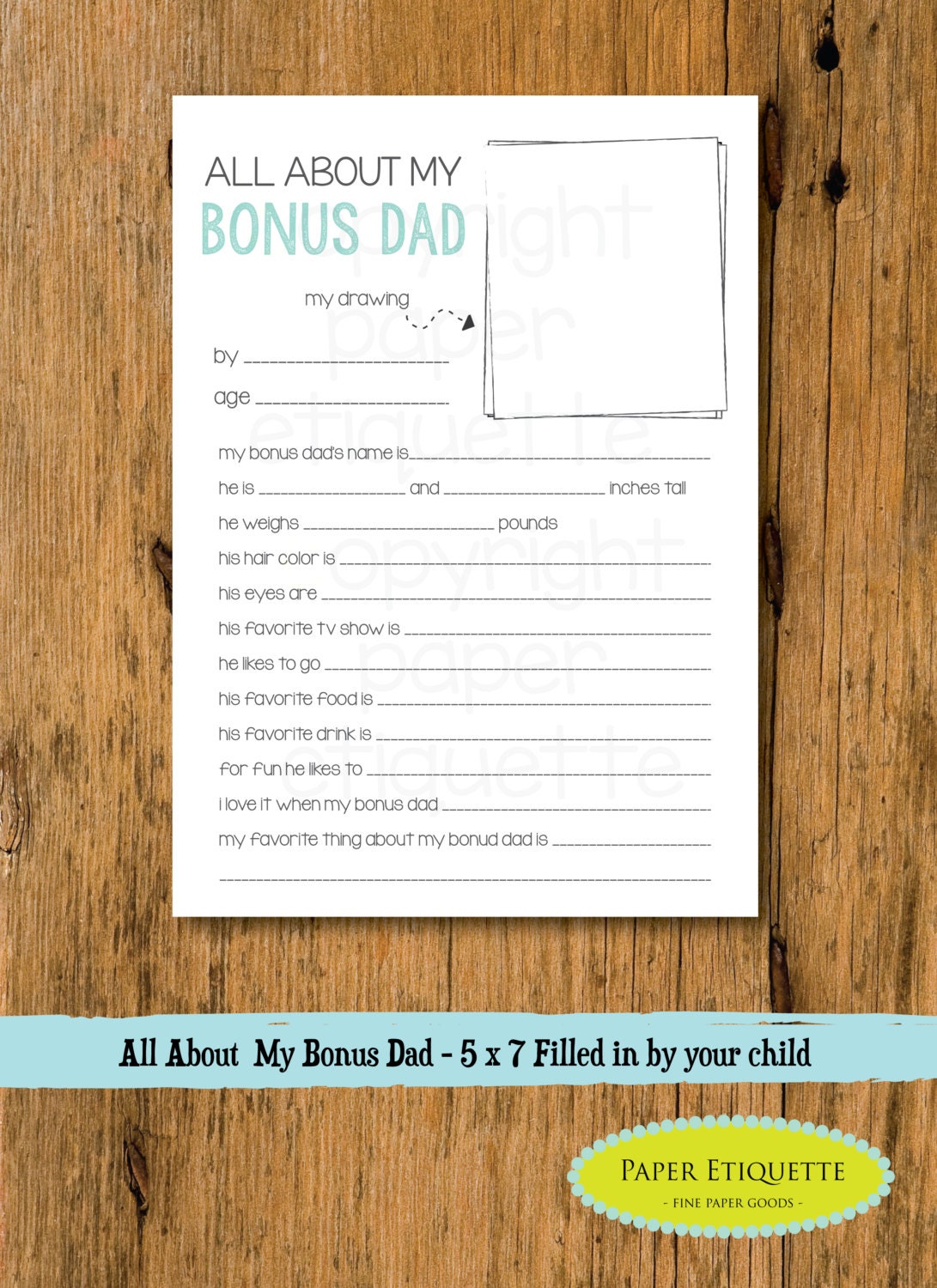 All About My Bonus Dad Step Father's Day Gift 5 x 7 | Etsy
