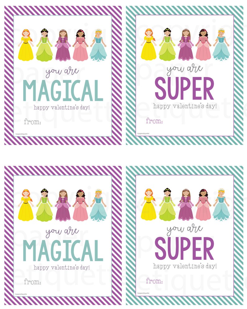kid valentine's day cards preschool valentine princess etsy